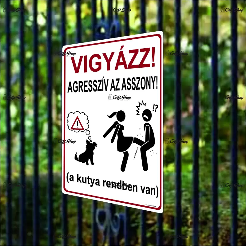 Vigyazz! agressziv az asszony, indicator amuzant 150x100 mm